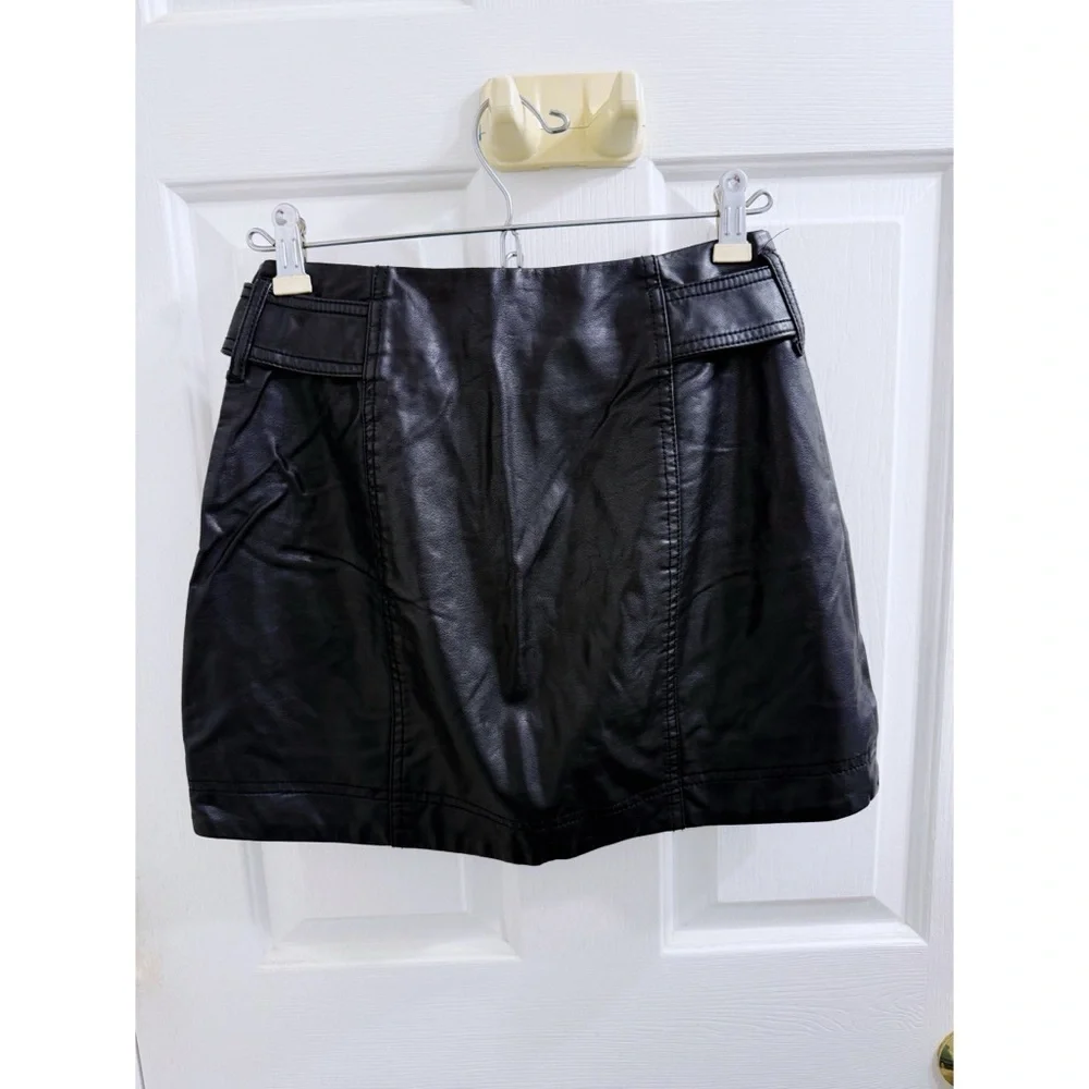 Free People Feelin’ Fresh Vegan Leather Mini Skirt in Black